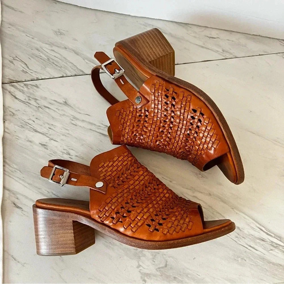 Rag & Bone Wyatt Mid Block Heel Woven Leather Size 6.5 (36.5) Brown - Picture 2 of 11